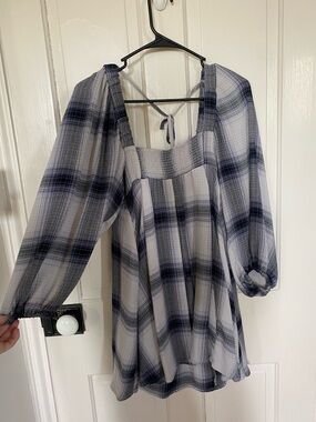 Urban Outfitters White and Navy Plaid Mini Dress